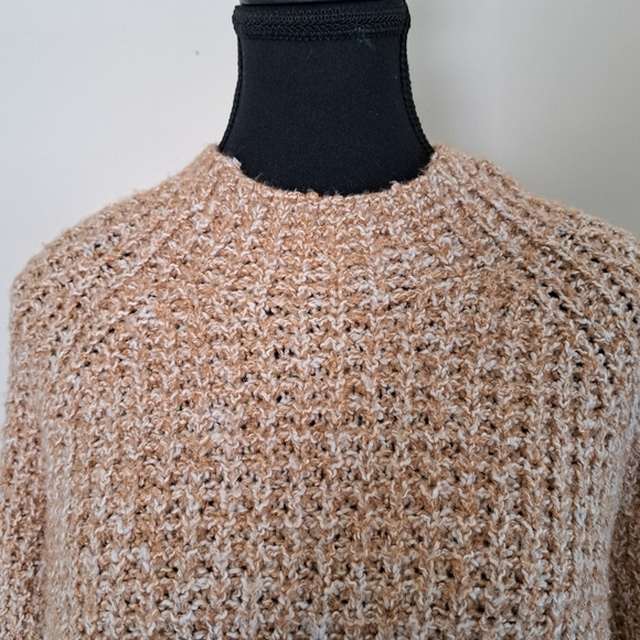 Denver Hayes Sweater Loose Waffke Knit Women's XL Tan Cream Mockneck Top - Picture 5 of 9